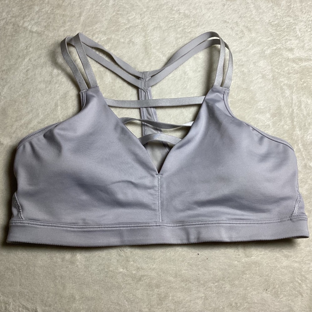 Victoria Sport Strappy Caged Back Sports Bra Gray V-Neck Size Medium